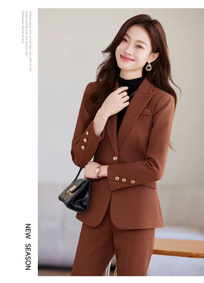 Casual Blazer Suits for Women Office Wear Long Sleeve Single Button Jacket 2 Pieces Set Chic Fashion Pant Suits Elegant Ladies