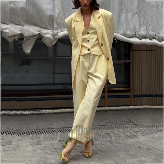 Stylish Women's 3 Piece Suit Notched Lapel Loose Casual Streetwear Office Work Party Prom Elegant Lady Daily Wear Modern Style
