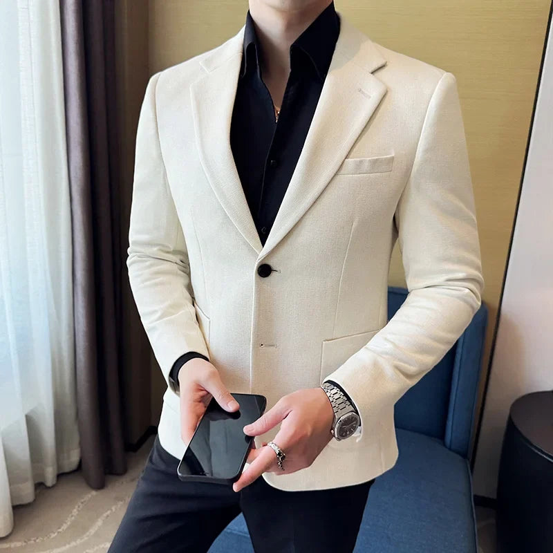Vintage Suede Line Bronzing Striped Suit Coats 2025 Autumn New High Quality Men Slim Business Social Formal Suit Coats Tailcoat