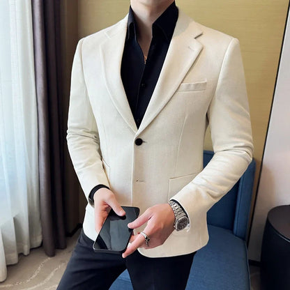 Vintage Suede Line Bronzing Striped Suit Coats 2025 Autumn New High Quality Men Slim Business Social Formal Suit Coats Tailcoat