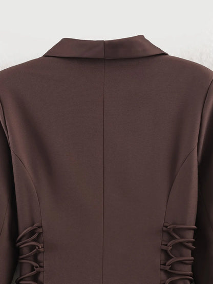 Women Brown Blazer Jacket Y2k 2000s Vintage Bandage Suit Coat Long Sleeve Double Breasted Oversize Outerwear Spring Autumn 2026