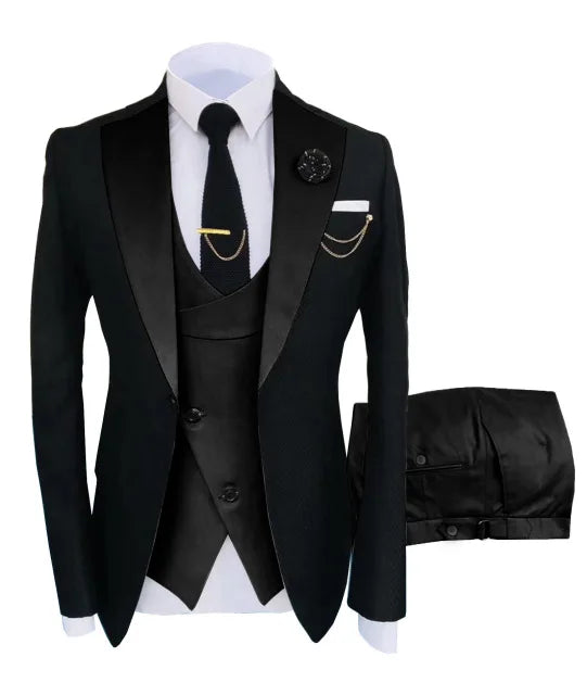 Slim Fit Men Wedding Suits Slim Fit Business Suits Groom Black Tuxedos for Formal Wedding Suits Jacket Pant Vest 3 Pieces