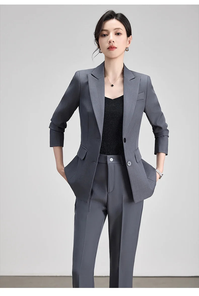 Ladies Office Formal Trousers Suit for Women Autumn Elegant Long Sleeve Blazer and Pants Twe Pieces Matching Sets Outfits