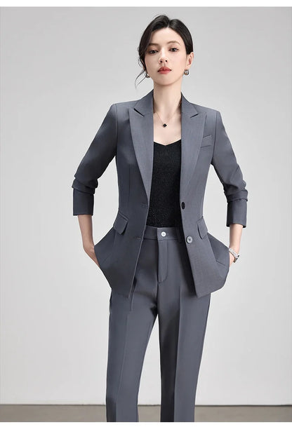 Ladies Office Formal Trousers Suit for Women Autumn Elegant Long Sleeve Blazer and Pants Twe Pieces Matching Sets Outfits
