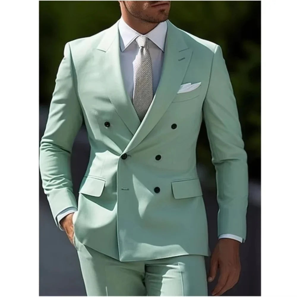 Men's 2-Piece Double Breasted Slim Fit Tuxedo Suit – Formal Wedding & Daily Wear in Multiple Colors