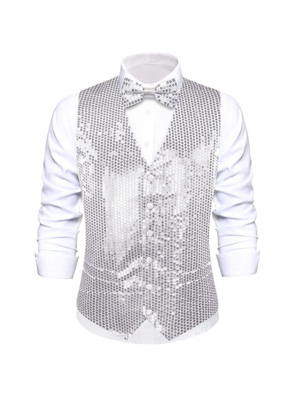 Men's Sequin Vest – Sleeveless Single Breasted Formal Waistcoat for Weddings & Events