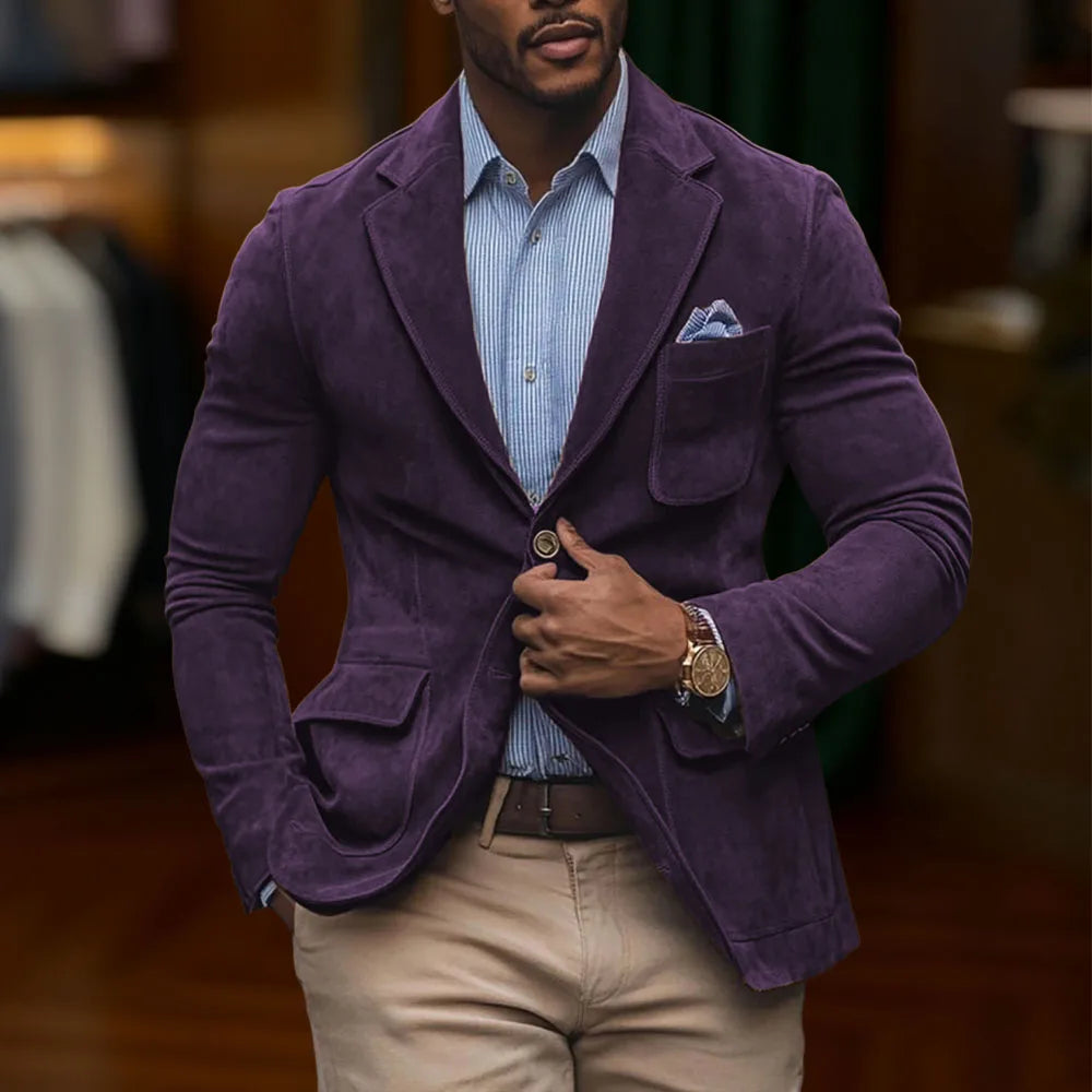 Chamois Leather Man Blazers Single Breasted Suit Jacket Men's Outdoor Casual Sports Slim Fit Coat  Wedding Part Prom Dinner Work