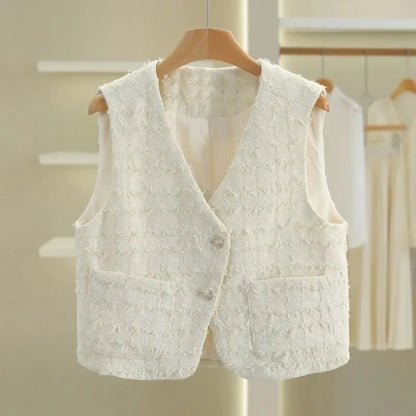 Women Small Fragrance Vest New Spring Autumn Tweed Vest Coat Sleeveless Short Jacket Female Casual Tops Waistcoat Chaleco Mujer