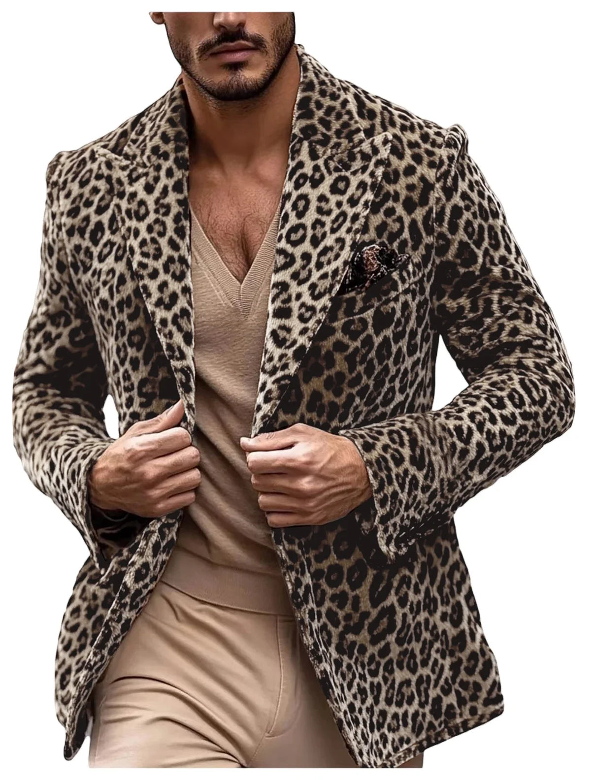 New Men's Suit Jacket Leopard Print Velvet Single Breasted Slim Men's Suit Coat Casual Party Wild And Trendy Handsome Blazers