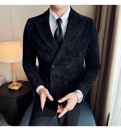Luxury Velvet Men Blazers Autumn Winter Casual Business Suit Jackets Slim Fit Double-breasted Banquet Party Wedding Dress Jacket
