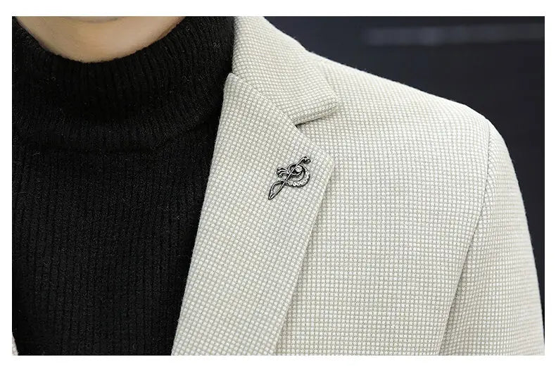 Blazer: An Outdoor Fashion Business Gentleman Pure Color Wedding Host Slim-fit Casual Korean-style Versatile Men Fleece Blazer