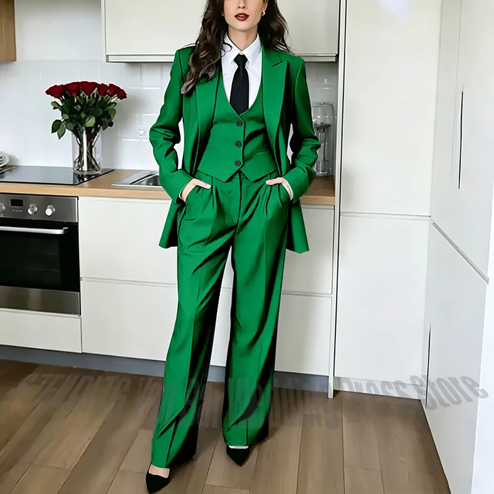 Classic Peaked Lapel Women's Pant Suits 3 Piece Formal Office Regular Fit Single Breasted Business Occasion Party Event Outfit