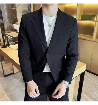 Tencel High Tech Fabric Men Spring Summer Thin Suits 2 Pieces (jacket+pants) Business Casual Office Wedding Groom Dress Suit