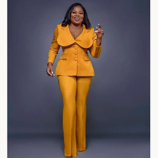 Yellow Women Suits Plus Size Fitted Customized Single-breasted Two Pieces(Jacket+Trousers) Ladies Formal Party Wedding Set