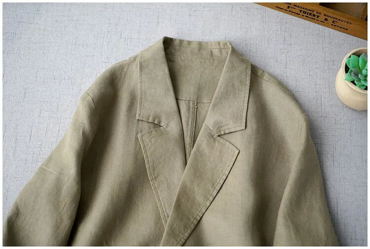 Elegant Long Sleeve Women's Linen Suit Jacket Thin Outerwear New Spring Fashion Ladies' Classic Versatile Pure Cotton Blend