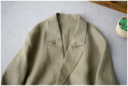 Elegant Long Sleeve Women's Linen Suit Jacket Thin Outerwear New Spring Fashion Ladies' Classic Versatile Pure Cotton Blend