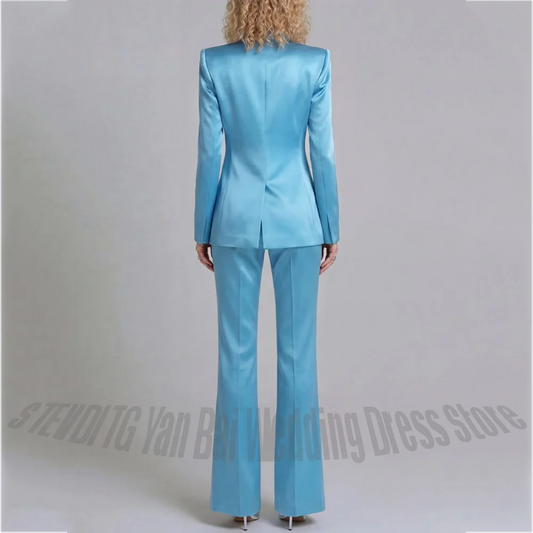 Chic Fuchsia Satin Women's Pant Suits Slim Fit Peaked Lapel Luxury Shiny Professional Office Lady Formal Outfit(Jacket+Pants)