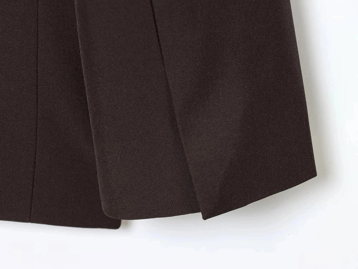 Elegant Commute Double Breasted Blazer Women Trendy Vintage Brown Blazer with Shoulder Pads 2026 Spring Chic Lady Blazer