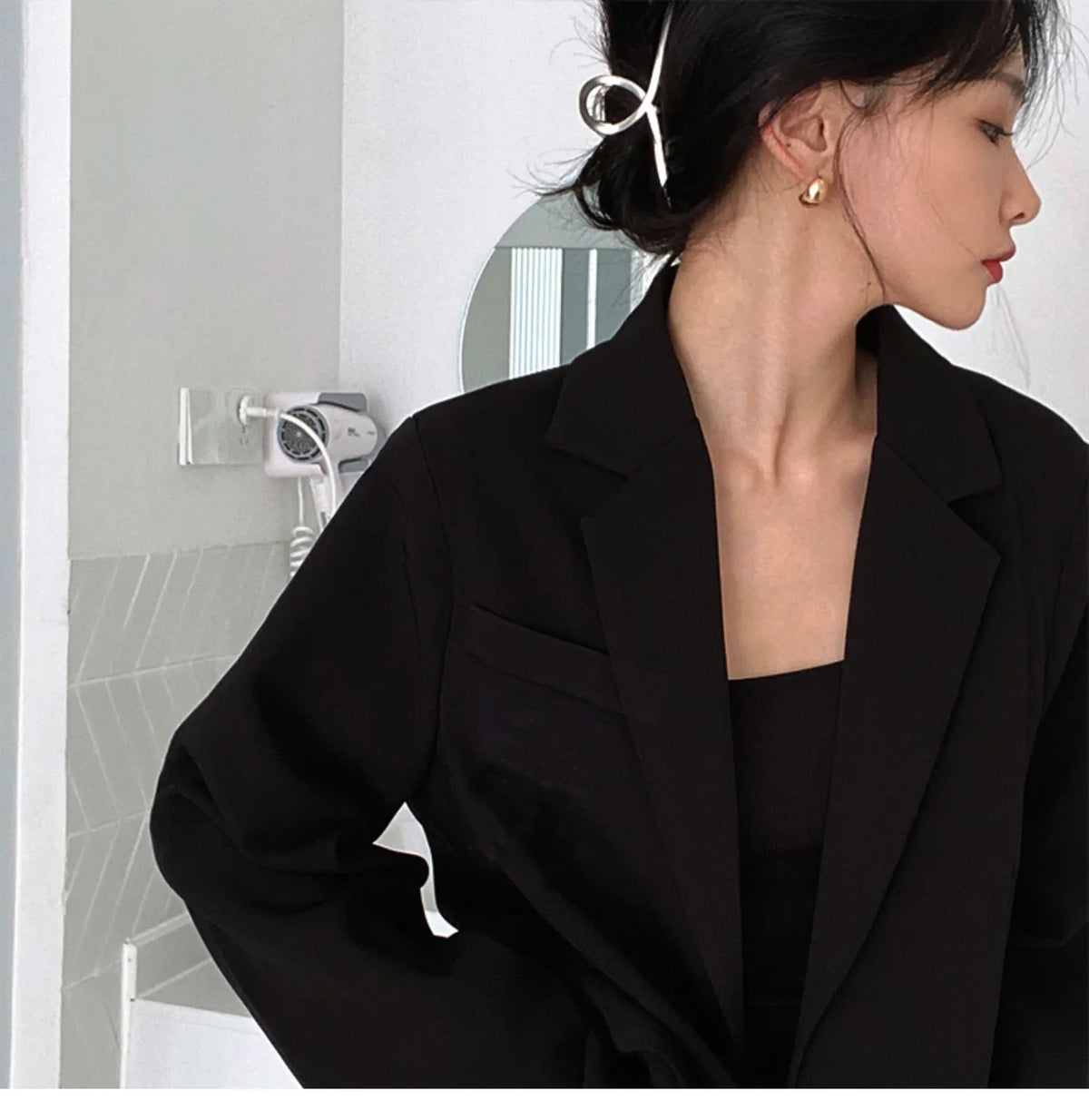 Retro ey ular Women's Suit Loose Hong Kong Sle Faionable Korean Version Spring Autumn New Arrival Polyester Fabric
