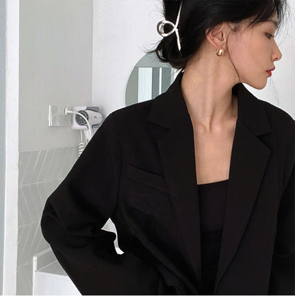 Retro ey ular Women's Suit Loose Hong Kong Sle Faionable Korean Version Spring Autumn New Arrival Polyester Fabric