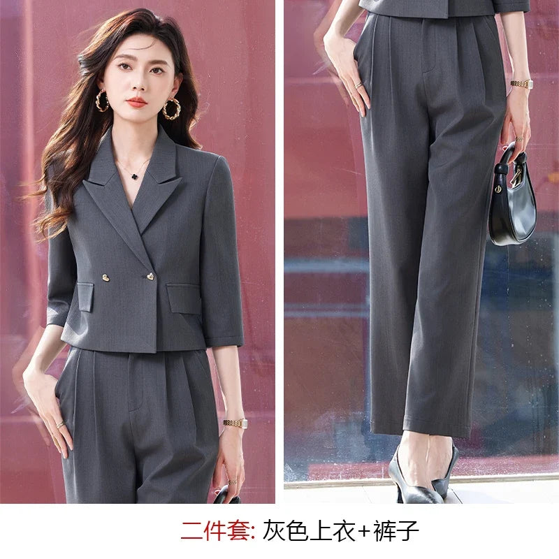 2025 New Fashionable Professional Womens Mid-Sleeve Suit Jacket + Pants. Soft and Comfortable