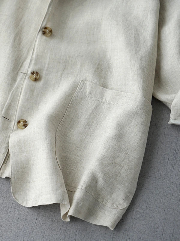 Loose Women's Short Suit Jacket Korean Japanese Style Cotton Linen Open Cardigan Top Casual Comfortable Fashionable