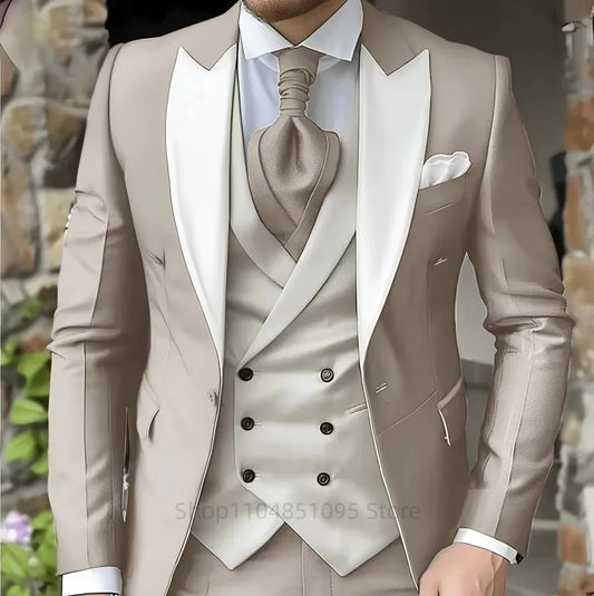 Ensemble smoking 3 pièces élégant et ajusté pour homme - Costume de mariage formel, d'affaires ou de bal de promo avec blazer à revers pointus, gilet et pantalon