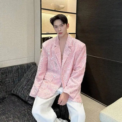 Blazer 2025 Autumn New Sequin Patchwork Luxury Elegant Temperament Coat Men's Fashion Handsome Shoulder Pad Coat JY5816