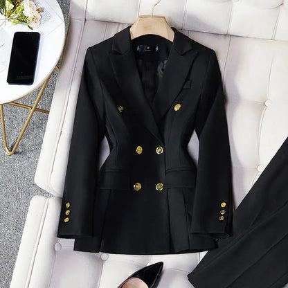 2025 Button Decoration Formal Jacket Blazer and Trouser 2 Piece Set Fashion Pink Green Black Ladies Work Wear Pant Suit Women