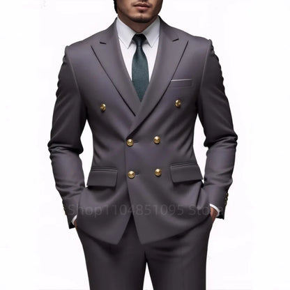 Men's Double Breasted 2-Piece Suit – Casual Straight Fit for Weddings & Business