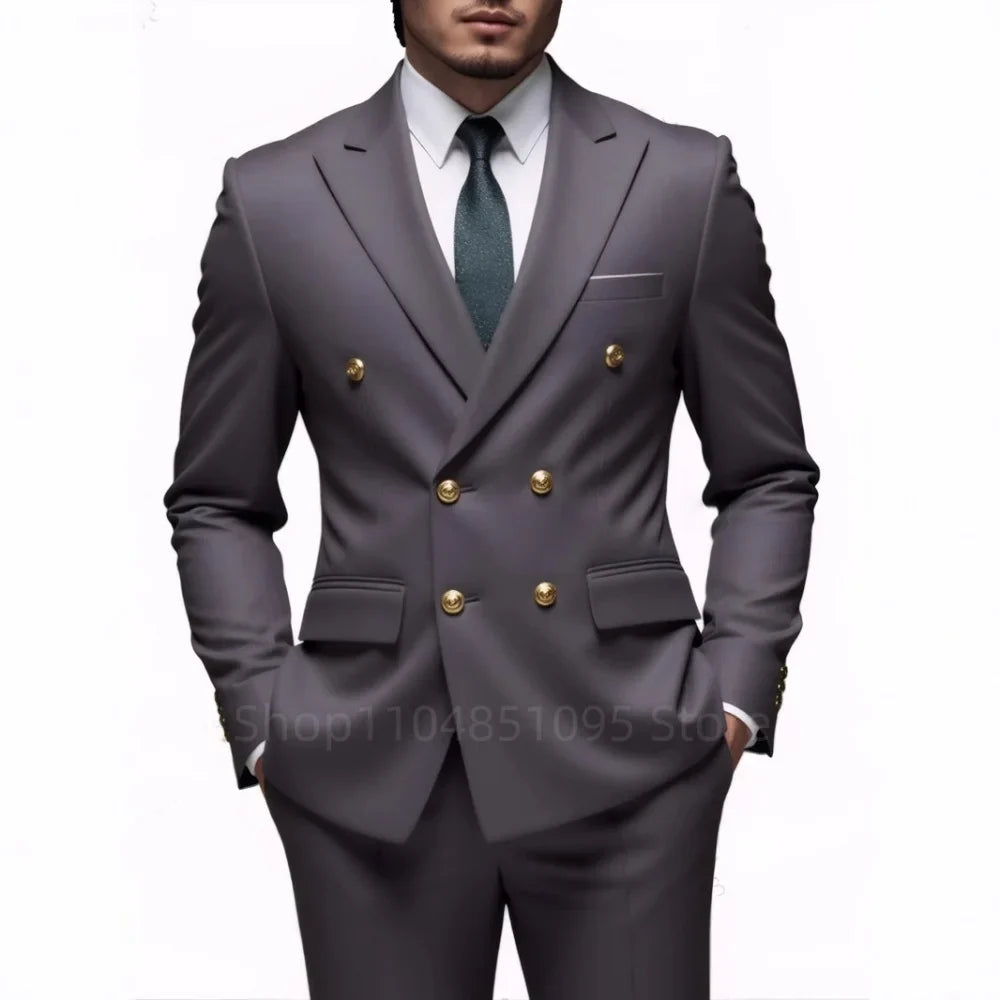 Men's Double Breasted 2-Piece Suit – Casual Straight Fit for Weddings & Business