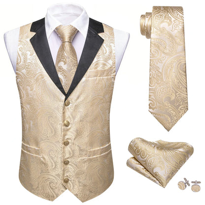 Men's Jacquard Paisley Vest Single Breasted Waistcoat with Bowtie — Formal Wedding & Party Suit Vest