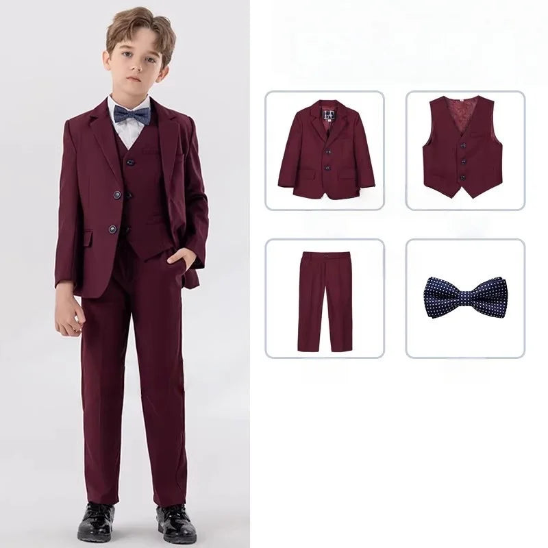 Flower Boys Wedding Suit Set Spring Kids Birthday Photograhy Outfit Children's Piano Host Speech Chorus Performance Costume