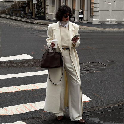 Luxury Women's Suit Long Blazer Pants 2 Pieces Pleated Peak Lapel Single Breasted Overcoat Evening Party Prom Elegant Outfit