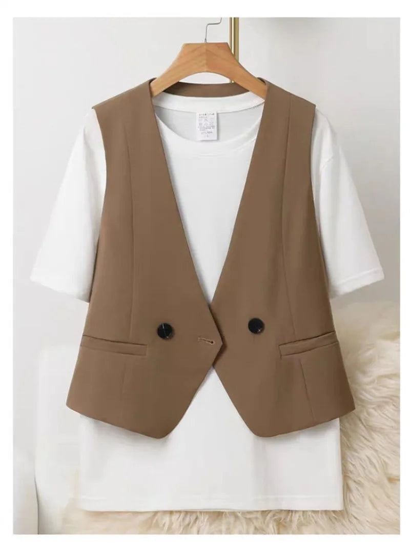 Women's Blazer Vest Coat 2026 Spring Autumn Sleeveless Ladies Vest Jacket Casual Tops Fashion Ladies Waistcoat Chaleco Mujer