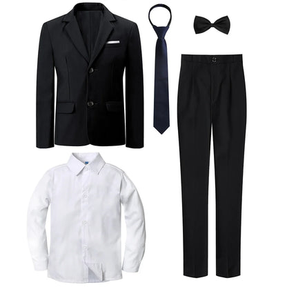 Boys Suit Kids Wedding Tuxedo Easter Birthday Party Gift Formal Perform Outfit Set Pants + Blazer + Dress Shirt + Necktie 4PCS