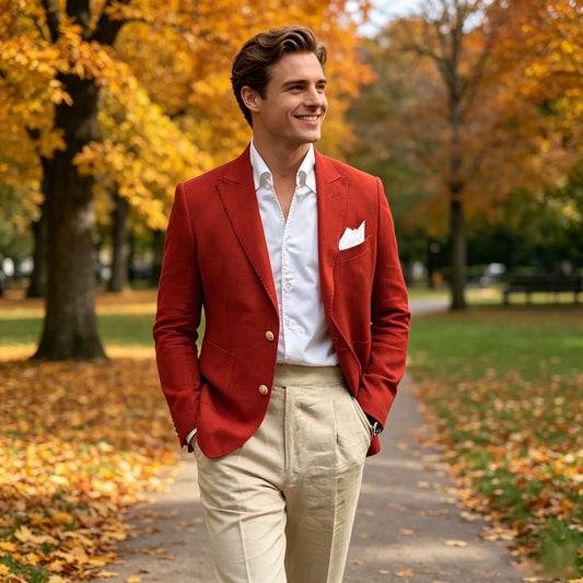 Men's Linen Cotton Suit Single Breasted Peak Lapel Slim Fit Groom Wedding Suit