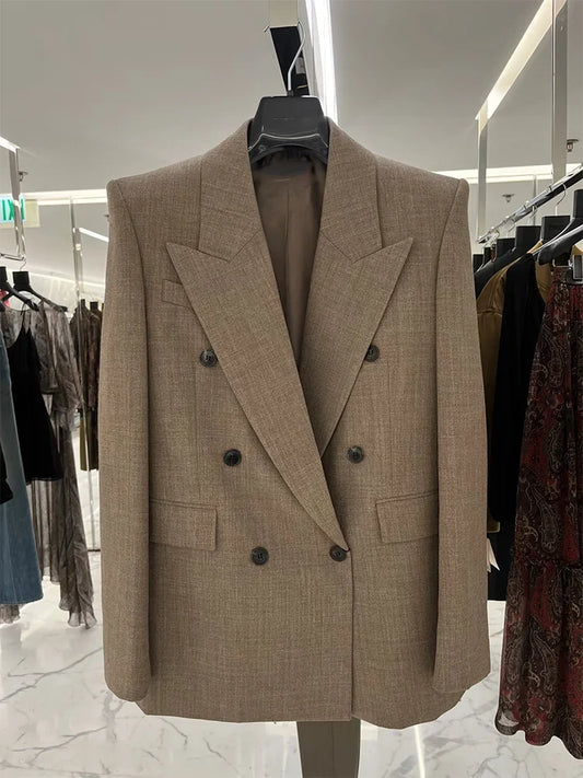 Retro Double-Breasted Tailored Suit Jacket Loose Casual Versatile Spring High-End Feeling Women's Fashion Outerwear
