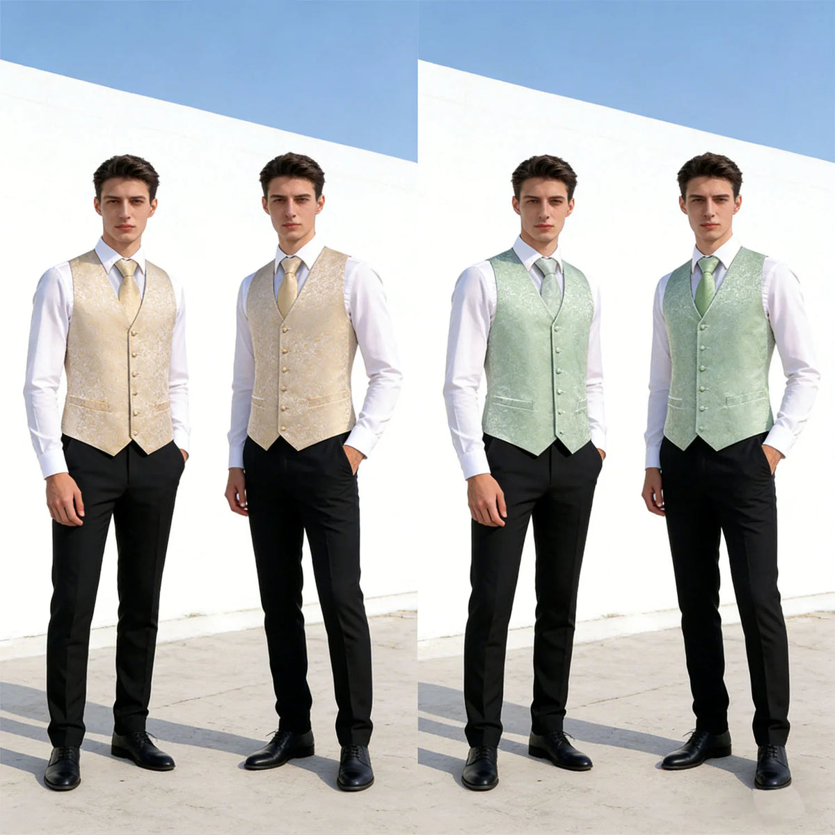 Men's Paisley Vest Set – Mint Green Formal Waistcoat with Tie, Pocket Square & Cufflinks for Weddings