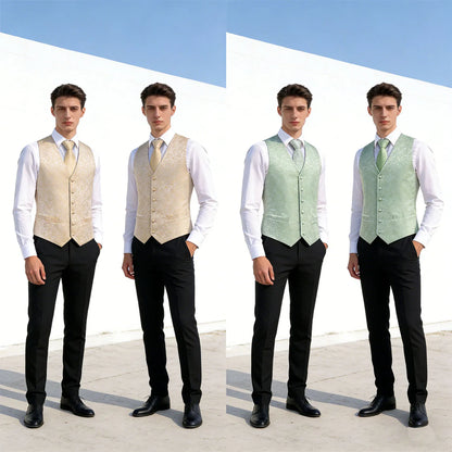 Men's Paisley Vest Set – Mint Green Formal Waistcoat with Tie, Pocket Square & Cufflinks for Weddings