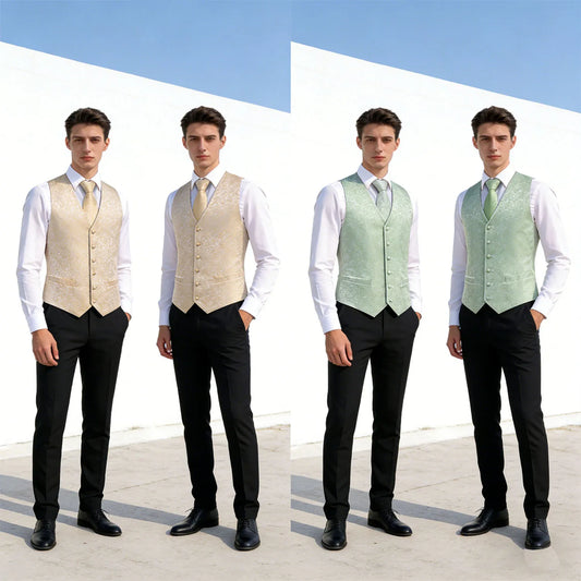 Men's Paisley Vest Set – Mint Green Formal Waistcoat with Tie, Pocket Square & Cufflinks for Weddings