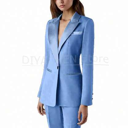 Pants Sets 2 Piece Fashion Satin Peak Lapel Single Button Solid Color Outfits Chic Casual Slim Daily Office Women's Suit