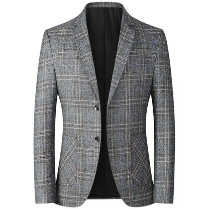 Man Blazer Fashion Striped Pocket Business Casual Male Outerwear Vintage Turn Down Collar Long Sleeve Versatile Men Suit Jacket