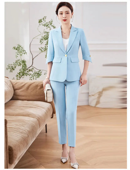 Fashionable professional women's mid-sleeved suit, high-quality two-piece pants + suit jacket, new spring 2026