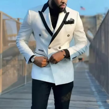 2-piece brand new white double breasted men's suit with lapel, groom's dance tailcoat, slim fit men's clothing set