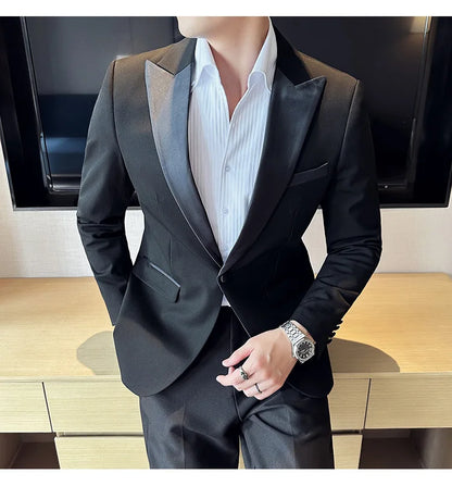 Men's Slim Fit Wedding Suit – Jacket, Vest & Pants | Smart Casual Black Tuxedo for Groom