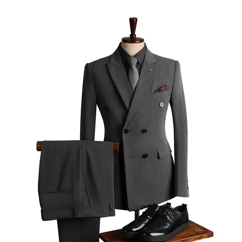 Men's 2-Piece Beaded Crystal Double Breasted Slim Fit Tuxedo Suit – Wedding Groom Dinner Prom