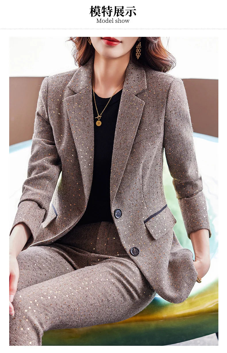 High Quality Fabric Women Business Suits With Pants and Blazer Coat Professional Autumn Winter Office Ladies Pantsuits Blazers