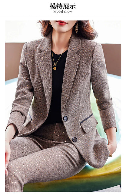High Quality Fabric Women Business Suits With Pants and Blazer Coat Professional Autumn Winter Office Ladies Pantsuits Blazers