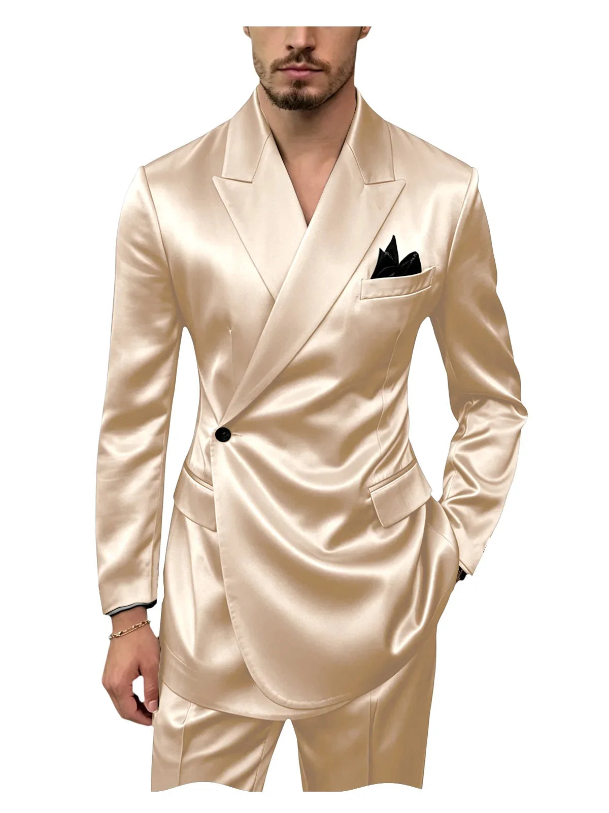 Men's Satin 2-Piece Slim Fit Suit for Wedding, Prom, and Formal Occasions